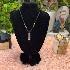 Amethyst Pendant Necklace with Black Cord 10-14 inches